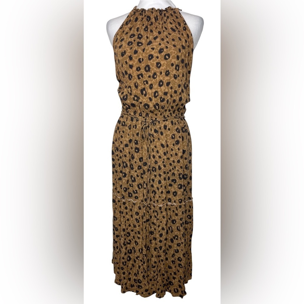 Ava&Viv Animal Print Halter Tie Waist Midi Sundress Boho Tiered Flowy Resort Lg - Picture 2 of 13